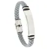 Pulsera Tejida de Cuero para Hombre de Venta Caliente Transfronteriza, Pulsera Sencilla de Placa Lisa de Acero Inoxidable Grabada, Estilo de Pareja Moderno y Versátil