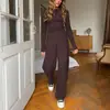 Nuevo producto de otoño e invierno transfronterizo: Conjunto de terciopelo tejido de color liso, cuello redondo, amigable con la piel, manga larga y pantalón largo, pijama, ropa para casa, estilo europeo y americano