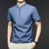 Camiseta de Manga Corta con Cuello Alto de Nylon Transfronteriza 2025 Color Sólido para Hombre Camisa Polo para Hombre Estilo de Moda