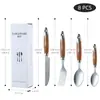Ferramentas Práticas para Cozinha Doméstica Conjunto de Talheres de Aço Inoxidável Cabo com Textura de Madeira Faca, Garfo e Colher Ocidentais Anti-Escaldantes