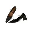 Tacones altos estilo francés, zapatos planos marrones retro, zapatos de mujer, nueva colección de verano 2024, estilo Mary Jane, zapatos negros de trabajo