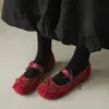 Estilo Doce e Cool Laço de Couro Patchwork Mary Jane 2026 Confortável Solto Bico Redondo Plano Couro Genuíno Sapatos Casuais para Mulheres