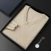 Suéter de Cachemira para Hombre, Suéter Blanco de Cachemira Otoño e Invierno, Suéter Cálido de Cuello en V, Cuello Corazón Capa Base de Cachemira para Hombre