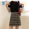 20 Falda de Traje Vintage para Mujer Verano Forma A Cintura Alta Delgada Falda de Cuadros Falda de Cadera 23 Nuevo Negro
