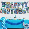 Nuevo Set de Decoración de Fiesta de Cumpleaños Temática de Lilo & Stitch Platos de Papel Mantel Banderín
