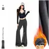 Calça de moletom casual transfronteiriça, levemente flare, com cordão, forrada de fleece, com caimento fluido, calça longa esportiva cinza, comprimento estendido cinza, calça cropped cinza