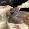 Botas de Nieve Cálidas para Mujer Estilo Retro de Cuero con Hebilla, hasta la Mitad de la Pantorrilla, Forro de Felpa, Estilo Invierno 2026, Suela Gruesa de Lana, Zapatos de Algodón Antideslizantes