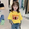 G2540 # Camiseta Estilosa Falsa Duas Peças para Bebê Menina, Blusa Solta, Roupa de Primavera, Camisa Básica de Manga Longa 100% Algodão para Meninas.
