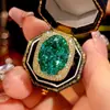 Nuevo Conjunto de Joyería Huabi 2025 Base de Cobre Chapado en Oro Piedra Simulada Verde Para Joyería de Gama Alta para Mujer 13*18