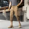 Calças casuais masculinas de verão, calças cropped de workwear, calças com múltiplos bolsos, novas calças masculinas de estilo americano com corte solto