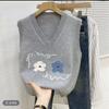 Chaleco de Punto Bordado Floral Suave Estilo Japonés Otoño/Invierno 2026 para Mujer, Top de Punto Holgado Adelgazante que Reduce la Edad