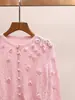 Cardigan de Tricô Gola Redonda Rosa com Crochê Tridimensional Vazado Estilo Doce Novo da Primavera Roupas Femininas de Alta Qualidade Shenzhen Nanyou