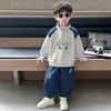 Q168 Conjunto Masculino Primavera e Outono Novo Estilo Infantil Casual Esportivo Moletom Conjunto de Duas Peças Roupas Estilosas para Bebês Meninos