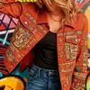 Nueva chaqueta vaquera corta de algodón puro otoño e invierno impresión digital 3D personalidad moderna top ajustado mujer