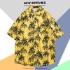 Camisa de Manga Corta Estilo Hong Kong Vintage Retro Pintura al Óleo para Hombre Tendencia Costera Camisa Floral Holgada para Pareja Guapa Chaqueta