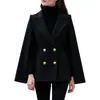 Casaco de Lã Europeu de Botão Duplo Acinturado Feminino Outono Inverno Nova Moda Elegante Curto Capa Terno Top
