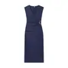 Estilo Europeo y Americano Transfronterizo Z Nueva Moda Elegante Ropa para Mujer al por Mayor Ajuste Delgado Vestido de Sarga Cruzado 5067151