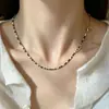 Popular collar de concha para pintura al óleo natural ultradelgado de 2-3 mm, cadena para clavícula fina versátil de brillo ojo de gato minimalista de nicho