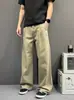 Jeans de línea A con botones y pliegues estilo retro americano desgastado para hombres y mujeres, pantalones rectos holgados de alta gama que estilizan, marca de moda