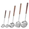 Espátula de Cocina de Acero Inoxidable 304 Color Nogal Retro Herramientas de Cocina Hogareñas Mango de Madera Cuchara para Servir Cuchara para Fondue