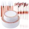 Conjunto de Talheres de Plástico Dourado Vazado Borda Dourada Descartável Transfronteiriço Disco 175 Peças/350 Peças/700 Peças