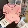 Top de Moda Jacquard Tejido Simple Cuello Redondo Estilo Chanel 2026 Nuevo Verano Manga Corta Camiseta Delgada
