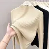 Suéter de punto de cuello medio para mujer de otoño e invierno, suéter súper elegante estilo coreano, camisa base blanca con cuello medio