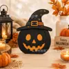 Decoraciones de repisa de chimenea de bandeja escalonada de Halloween sombrero de bruja a rayas pajarita de lunares calabaza adornos decorativos independientes