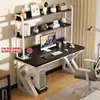 Mesa de computador para casa com painel perfurado, mesa gamer, design simples, adequada para quartos, mesa de estudo para estudantes e mesa de escrita integrada com estante