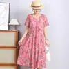 Vestido de Algodão Estampado Estiloso 2026 Verão Feminino Moda Floral Peça de Sobrepor com Bolsos Vestido de Viscose