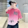 Nueva camiseta de verano para niños con estampado de letras de dibujos animados, top de verano de manga corta para niños, ropa para niños de tallas pequeñas y medianas