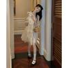Vestido Blanco Puro Deseo Hombros Descubiertos Cuello Redondo para Mujer Nuevo Verano Estilo Suave Elegante Dulce Vestido Primer Amor