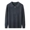 Polo Masculino de Tricô com Meio Zíper Estilo Old Money Transfronteiriço Outono Inverno Textura de Costela Vertical Camisa Base Casual de Negócios com Gola