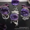 Venta al por mayor de fábrica adornos de piedra amatista natural cristal agujero abierto sonrisa cuerno de la abundancia tienda en casa oficina adornos