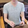 Camiseta Casual de Verano para Hombre, Cuello en V, Seda Helada, Manga Corta, Corte Ajustado, Secado Rápido, Delgada, Moderna, Elegante