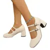 Comercio Exterior Transfronterizo Zapatos Individuales Zapatos Mary Jane para Mujer Punta Cuadrada Tacón Grueso Hebilla Retro Tacones Altos Tallas Grandes para Mujer Zapatos de Mujer 35-43