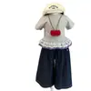 Traje de Verano para Niñas de Jeans con Mangas Cortas, Nuevo Estilo Camiseta de Cuadros con Encaje Piernas Anchas