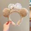Diadema de estilo coreano kawaii para niña, bonita diadema de felpa con dibujos animados para otoño e invierno, diadema para lavarse la cara a presión con el pelo de niña dulce