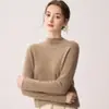 100% cashmere puro outono novo estilo malha 12 fios gola semi-alta bainha enrolada cor sólida suéter de malha feminino camada base