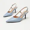 Tacones altos de PU mate de una sola tira al por mayor de fábrica, tacones altos de moda estilo francés, punta fina, color liso, sandalias de tacón de aguja elegantes