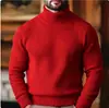 Suéter masculino, malha elástica europeia e americana, suéter de gola alta listrado vertical, camiseta básica lisa masculina para exportação, tamanho grande