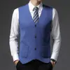 Chaleco cárdigan de punto de un solo botón para hombre de otoño e invierno, chaleco interior de lana de color liso, suéter sin mangas para hombre de negocios