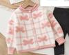 Suéter de Niña Cardigan de Punto Cuadros con Lazo Otoño e Invierno 2025 Nuevo Estilo Infantil Tejido Dulce y Elegante Chaqueta Versátil Set