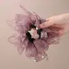 Lujosa y de Gama Alta Goma para el Cabello con Moño, Tela de Malla, Pedrería, Scrunchie Grande, Cuerda para Moño Súper de Hada, Accesorio para el Cabello de Encaje Francés