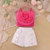 Baopin Roupa Infantil Europa e América Amazon E-commerce Conjunto de Verão para Meninas Moda Alça Fina Top com Flor 3D Tridimensional Shorts