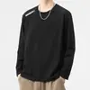 Camisa Base Masculina de Cor Sólida Versátil Solta com Gola Redonda para Primavera e Outono Camiseta de Manga Longa Top Casual Tendência