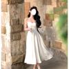 Vestido de Satén con Cadena de Diamantes y Tirantes Finos para Mujer, Estilo Nuevo, Ceñido a la Cintura, Adelgazante, Largo, Estilo Elegante y Suave, Vestido de Fiesta