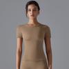 Nueva ropa de yoga de color sólido, lijado de doble cara, alta elasticidad, ajustada, transpirable, manga corta, para deportes, correr, fitness, yoga, camiseta
