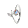 Anillo de Cola de Sirena Dulce Ins Anillo para Dedo Índice de Piedra Lunar Aurora Estilo Bosque de Sirenas Anillo de Espuma de Sirena Gama Alta