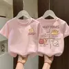 Camiseta de Manga Corta para Niños 2026 Verano Nuevo Estilo Niñas Dibujos Animados Elegante Manga Corta Niños Delgada Cuello Redondo Manga Corta Top t